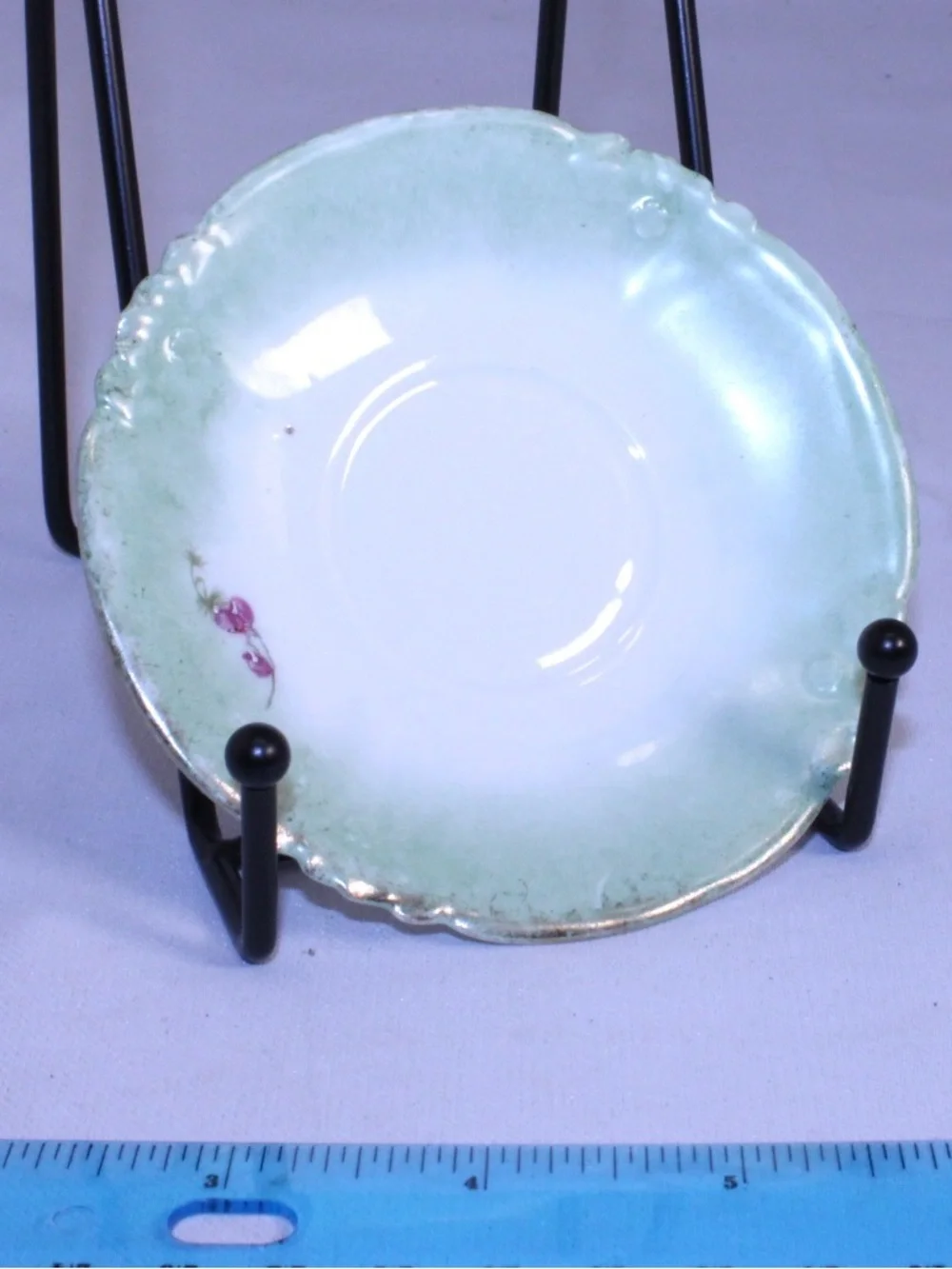 Vintage Green Ombre Porcelain Saucer with Pink Floral Detail
